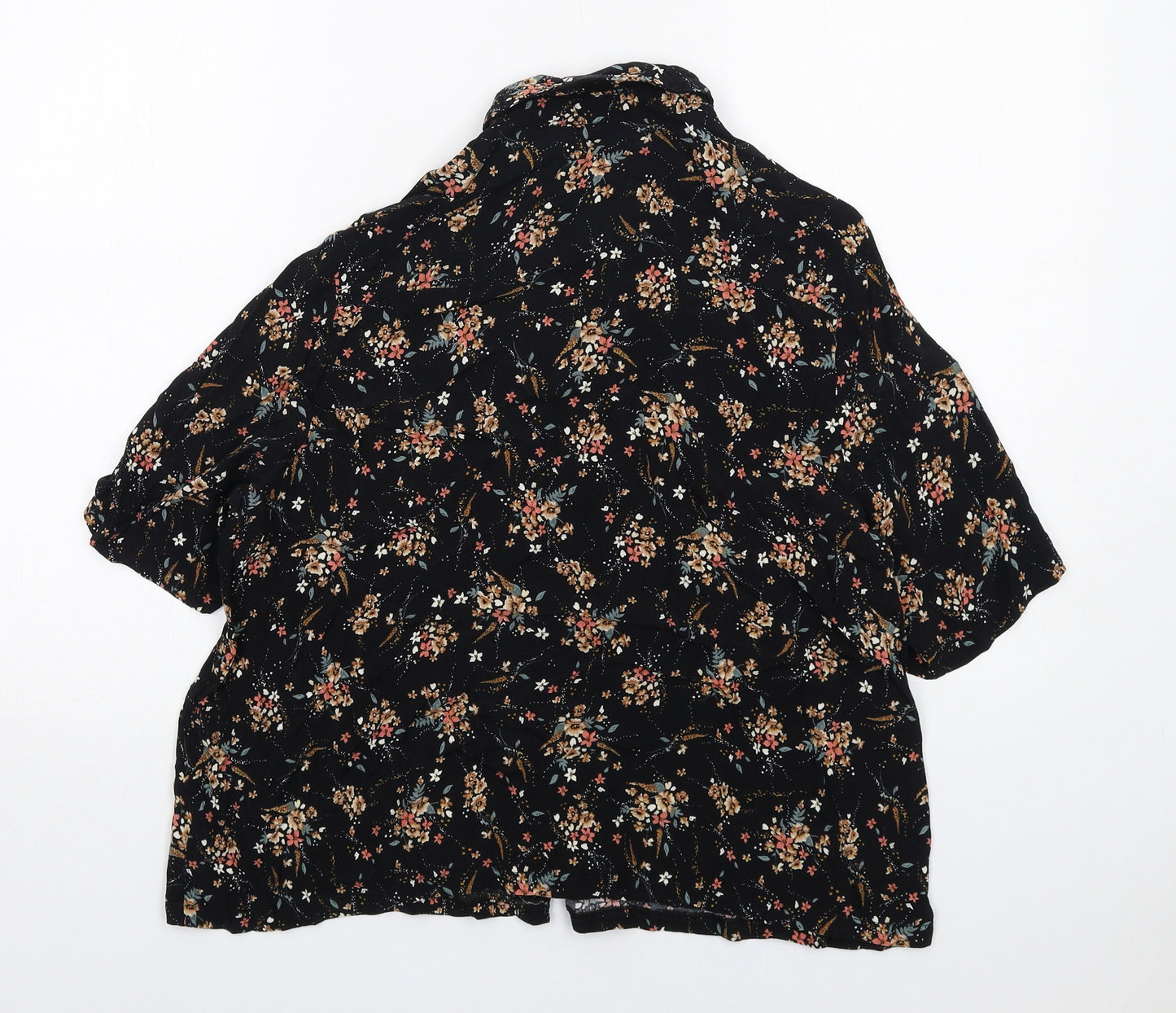 Apricot Womens Black Floral Viscose Basic Button-Up Size 10 Collared