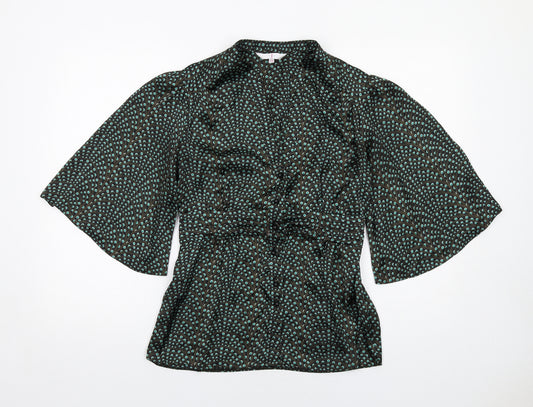 Jasper Conran Womens Black Geometric Polyester Basic Blouse Size 14 V-Neck