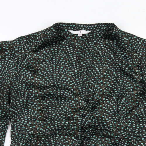 Jasper Conran Womens Black Geometric Polyester Basic Blouse Size 14 V-Neck