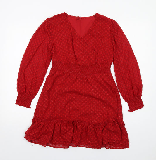 Marks and Spencer Girls Red Geometric Polyester Mini Size 11-12 Years V-Neck Zip