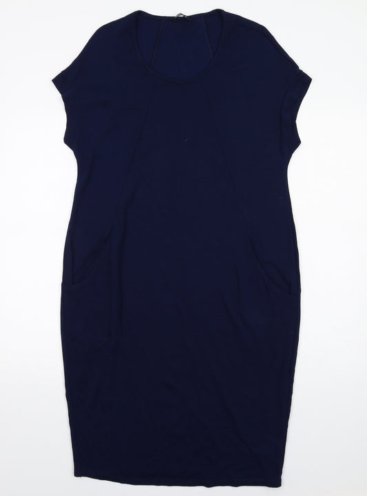 Roman Womens Blue Viscose Shift Size 12 Round Neck Pullover