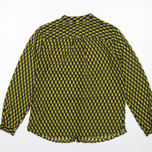 Sandwich Womens Yellow Geometric Polyester Basic Button-Up Size 8 Round Neck