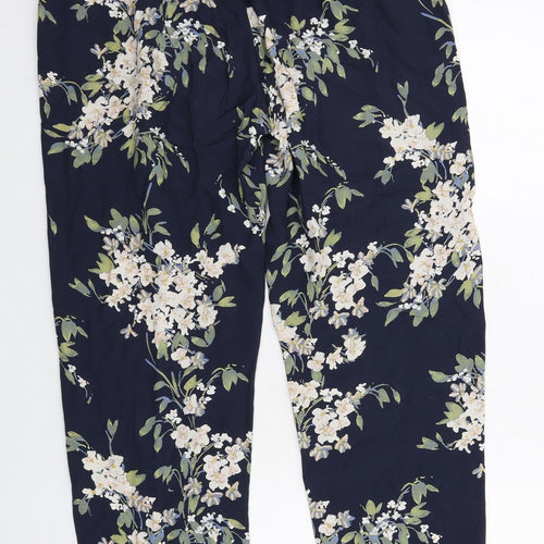 Marks and Spencer Womens Blue Floral Viscose Trousers Size 14 Regular Drawstring