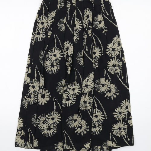 BHS Womens Black Floral Polyester Swing Skirt Size 10 Zip