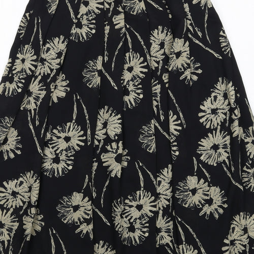 BHS Womens Black Floral Polyester Swing Skirt Size 10 Zip