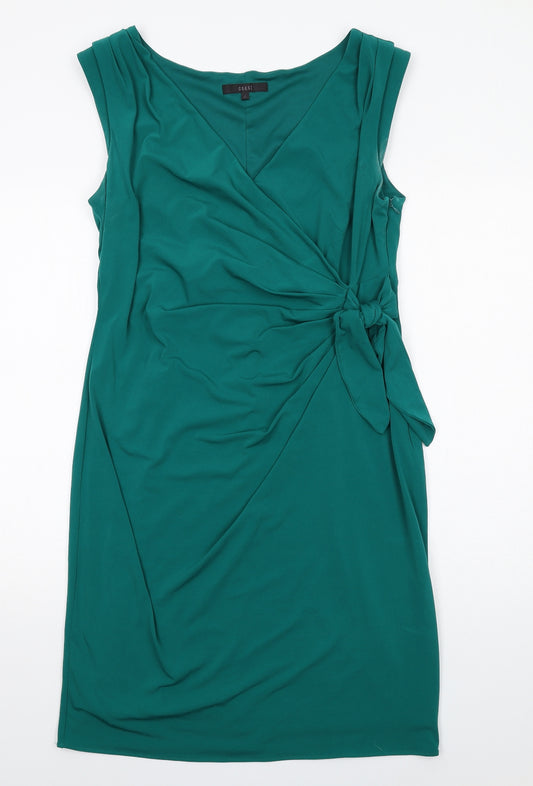 Coast Womens Green Polyester Shift Size 16 V-Neck Zip
