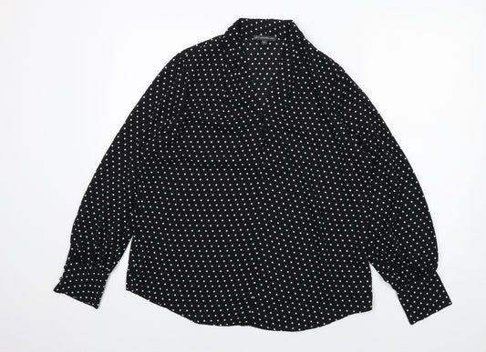 Adrianna Papell Womens Black Polka Dot Polyester Basic Blouse Size L V-Neck