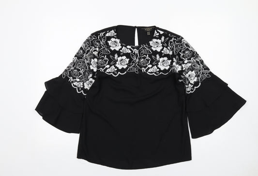 Lipsy Womens Black Polyester Basic Blouse Size 12 Round Neck - Flowers
