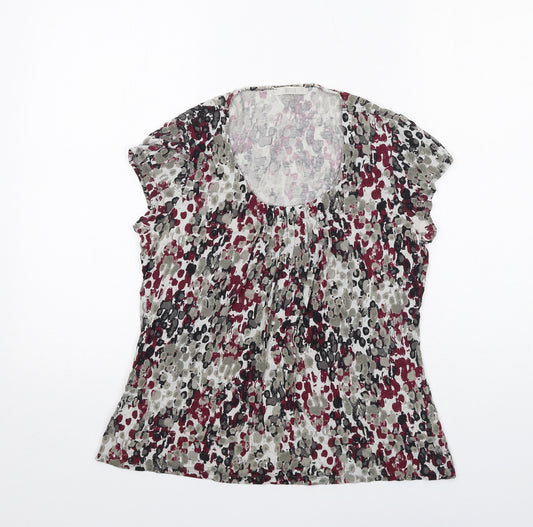 Marks and Spencer Womens Multicoloured Geometric Viscose Basic T-Shirt Size 12 Round Neck