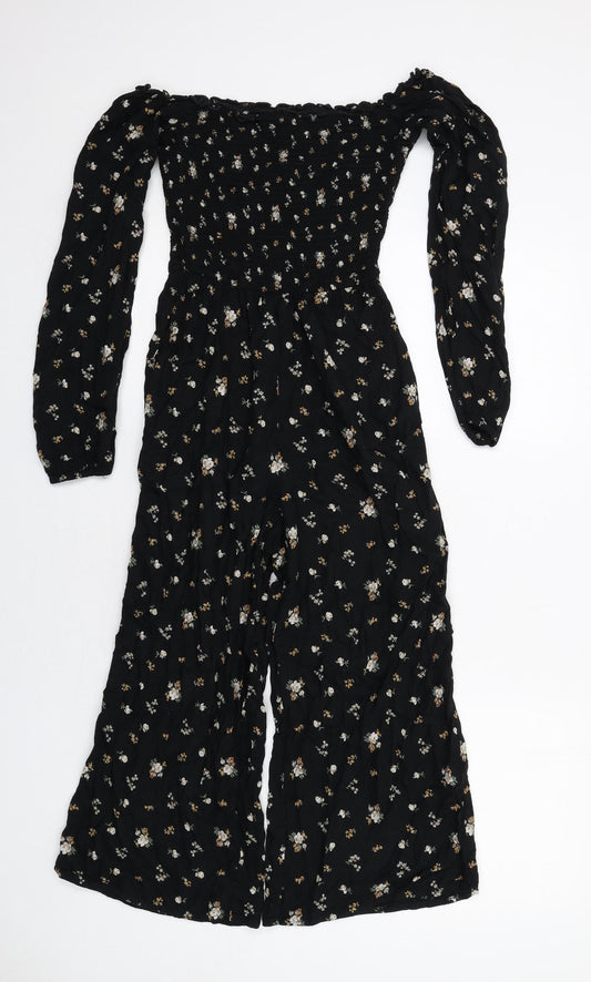 Hollister Womens Black Floral Viscose Jumpsuit One-Piece Size S Pullover