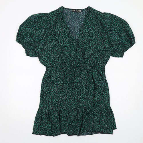 Girl in Mind Womens Green Floral Polyester A-Line Size 16 V-Neck Pullover