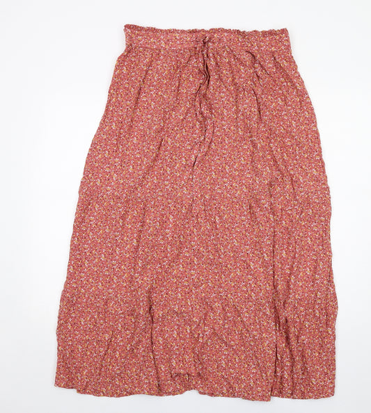 Fat Face Womens Pink Geometric Viscose Peasant Skirt Size 14 Drawstring