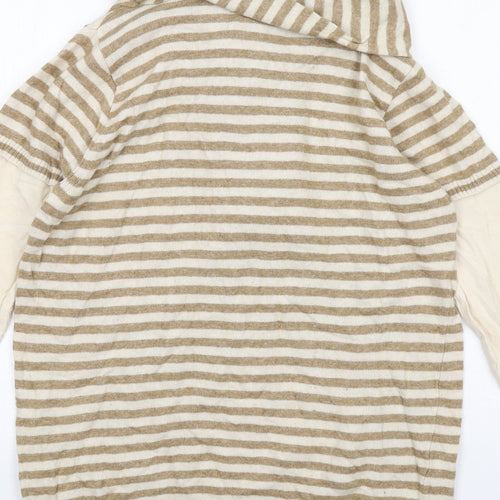 Marks and Spencer Womens Beige Roll Neck Striped Viscose Pullover Jumper Size 18