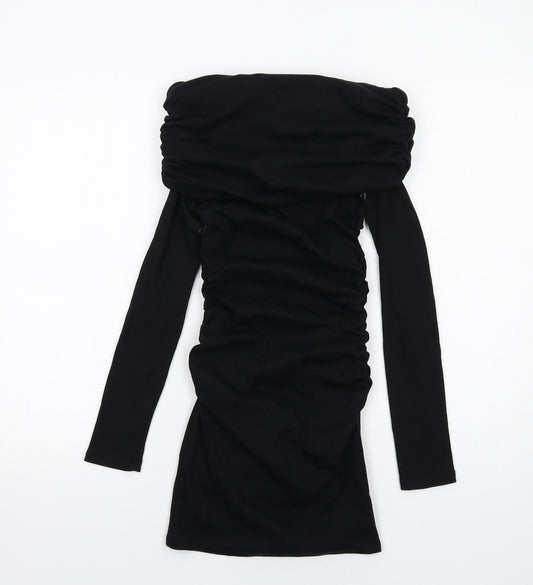 Zara Womens Black Cotton Bodycon Size S Off the Shoulder Pullover