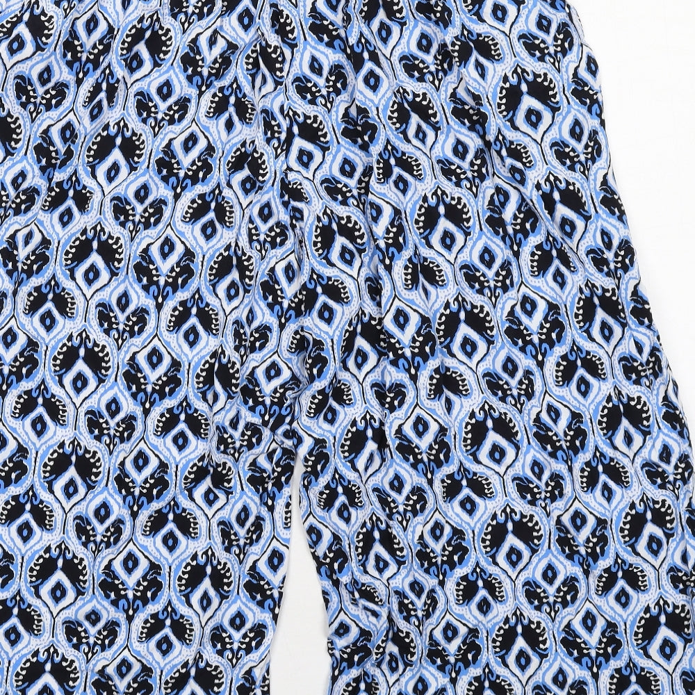Marks and Spencer Womens Blue Geometric Viscose Trousers Size 16 Regular