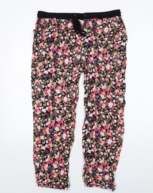 New Look Womens Multicoloured Floral Viscose Trousers Size 16 Regular Drawstring