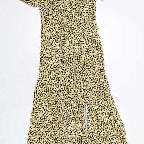 ASOS Womens Yellow Floral Viscose Maxi Size 10 V-Neck Pullover