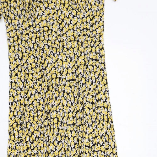 ASOS Womens Yellow Floral Viscose Maxi Size 10 V-Neck Pullover