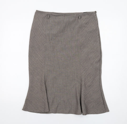 BHS Womens Brown Herringbone Polyester Swing Skirt Size 12 Zip