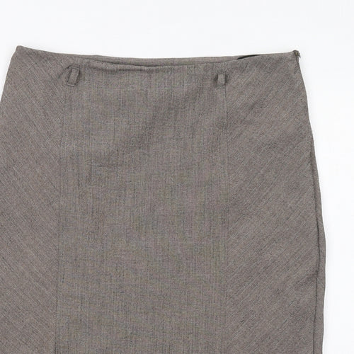 BHS Womens Brown Herringbone Polyester Swing Skirt Size 12 Zip
