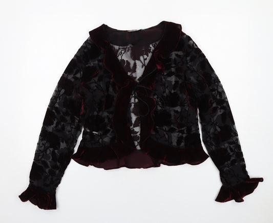 Amranto Womens Black Polyester Basic Blouse Size 12 Collared