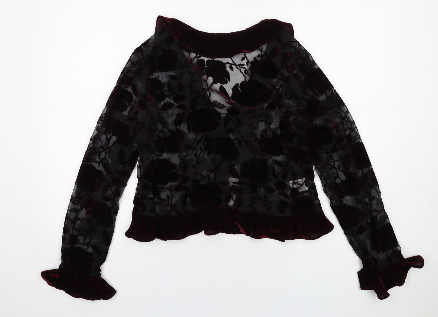 Amranto Womens Black Polyester Basic Blouse Size 12 Collared