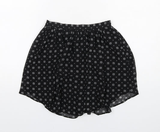 H&M Womens Black Geometric Polyester Skater Skirt Size XS