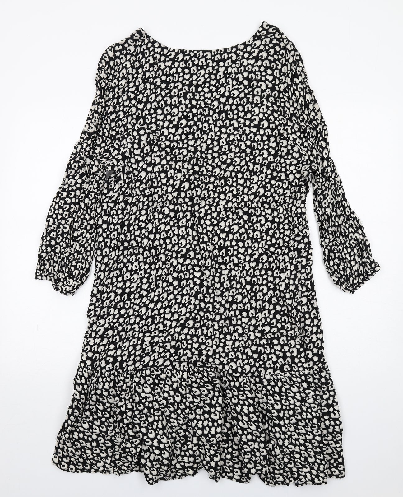 Principles Womens Black Animal Print Viscose A-Line Size 16 V-Neck Pullover - Leopard pattern