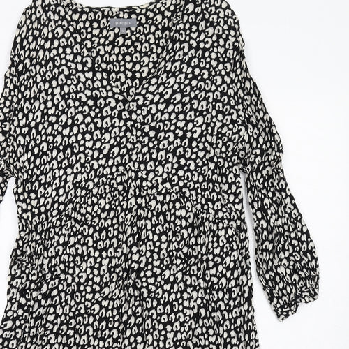 Principles Womens Black Animal Print Viscose A-Line Size 16 V-Neck Pullover - Leopard pattern