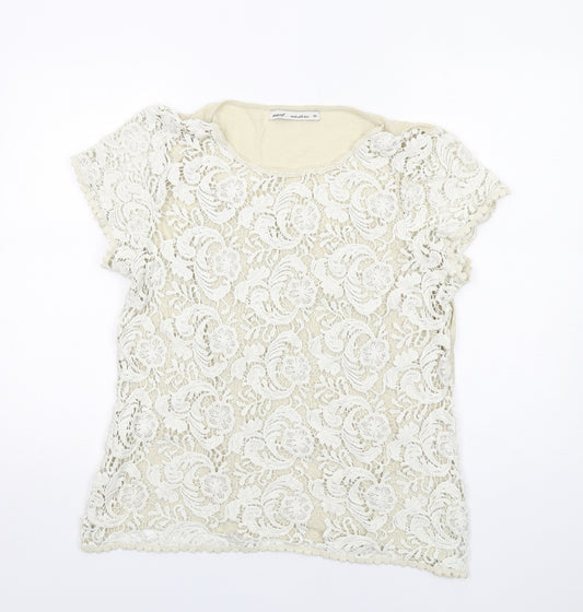 NEXT Womens Ivory Floral Cotton Basic T-Shirt Size 20 Round Neck