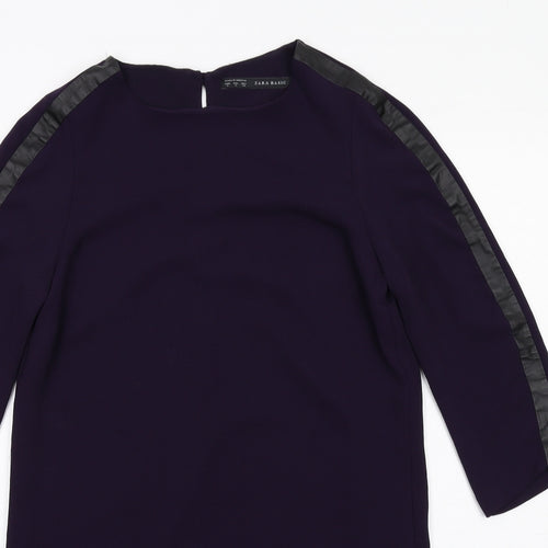Zara Womens Purple Polyester A-Line Size S Round Neck Button