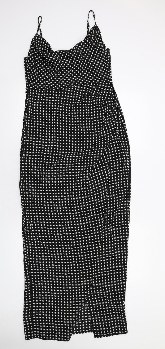 Nasty Gal Womens Black Geometric Polyester Maxi Size 12 Cowl Neck Zip - Star pattern