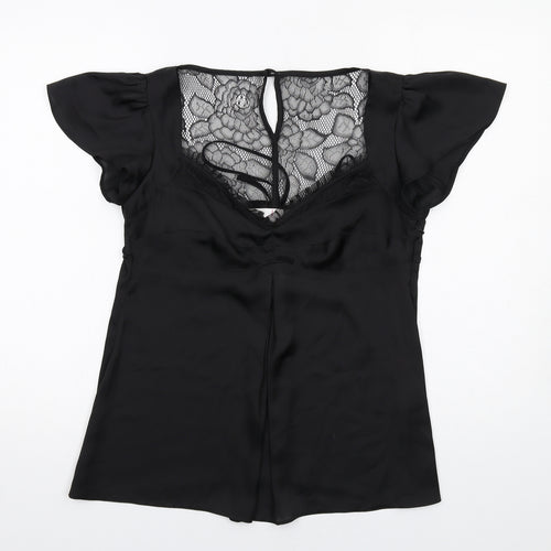 Jasper Conran Womens Black Polyester Basic Blouse Size 12 V-Neck - Lace Neckline