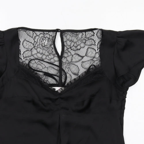 Jasper Conran Womens Black Polyester Basic Blouse Size 12 V-Neck - Lace Neckline