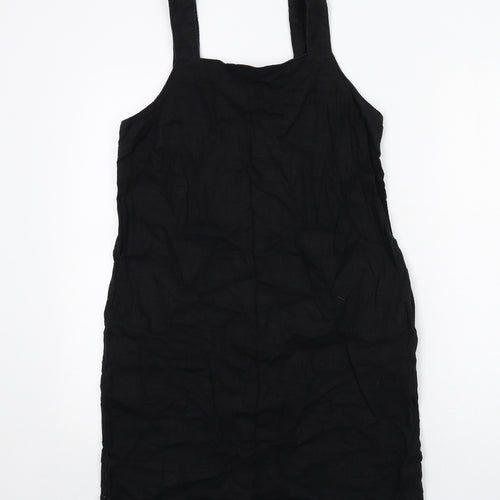 NEXT Womens Black Linen Pinafore/Dungaree Dress Size 12 Square Neck Pullover