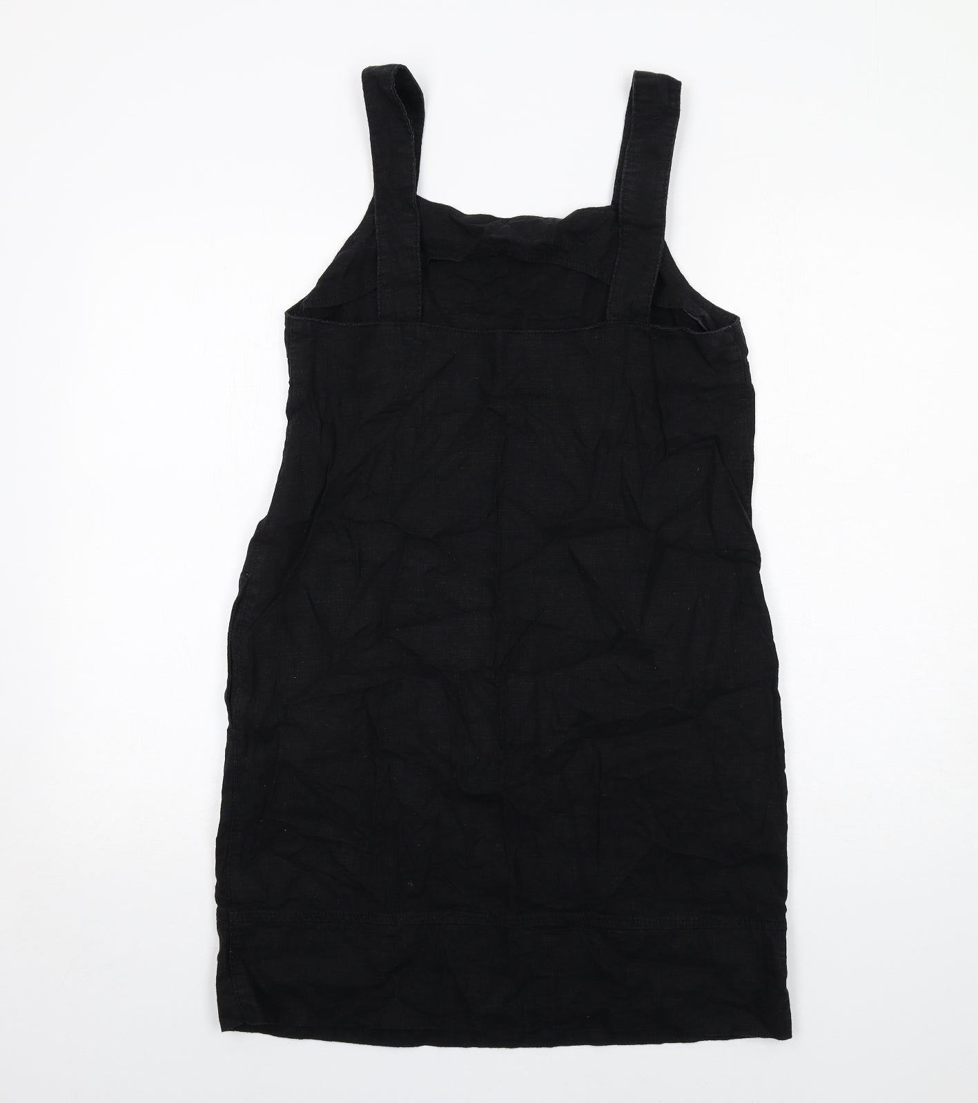 NEXT Womens Black Linen Pinafore/Dungaree Dress Size 12 Square Neck Pullover