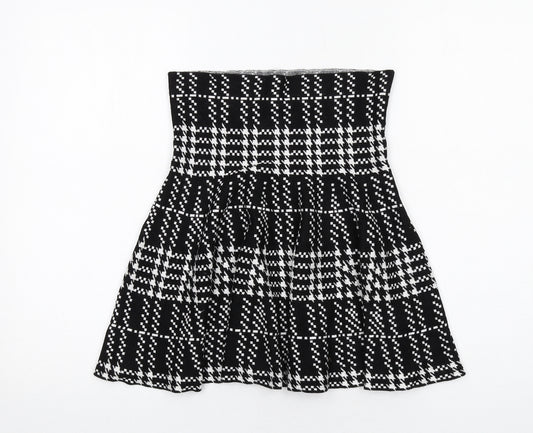 New Look Womens Black Plaid Viscose Swing Skirt Size 8