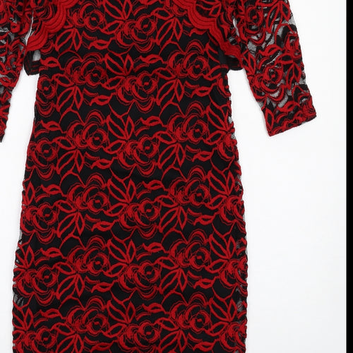 Per Una Womens Red Floral Polyester A-Line Size 8 Scoop Neck Pullover