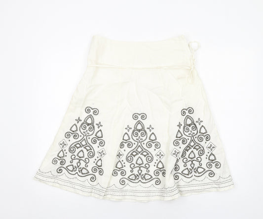 NEXT Womens Ivory Geometric Linen Swing Skirt Size 8 Zip