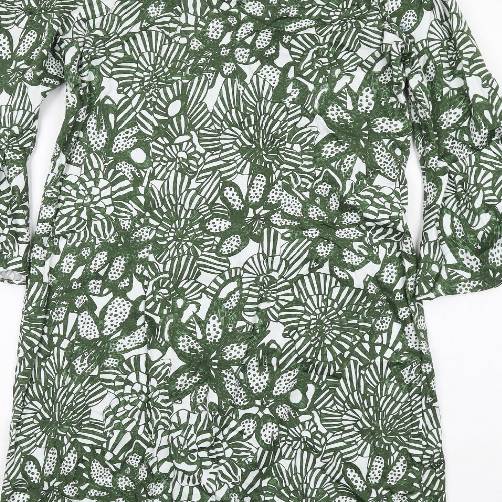 H&M Womens Green Floral Cotton A-Line Size 8 Off the Shoulder Pullover