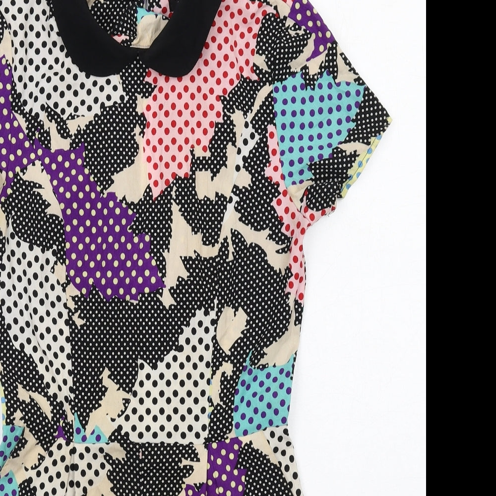 Topshop Womens Multicoloured Geometric Viscose Playsuit One-Piece Size 8 Zip