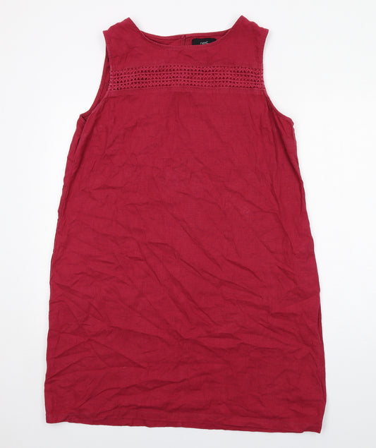NEXT Womens Red Linen A-Line Size 18 Round Neck Button