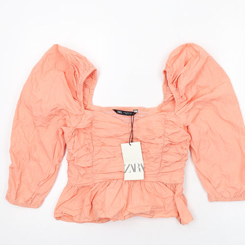 Zara Womens Orange Polyester Cropped Blouse Size M Sweetheart