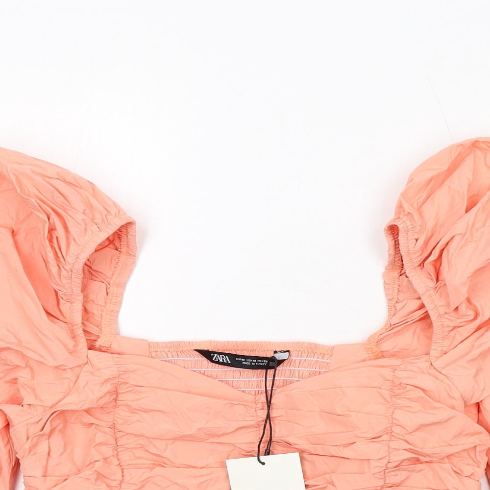 Zara Womens Orange Polyester Cropped Blouse Size M Sweetheart