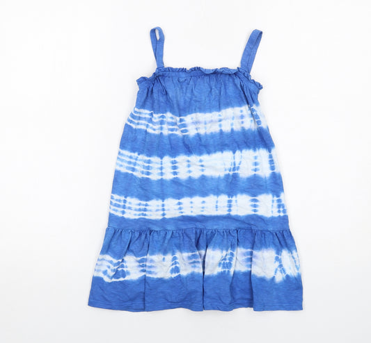 NEXT Girls Blue Geometric Cotton Tank Dress Size 5 Years Square Neck Pullover