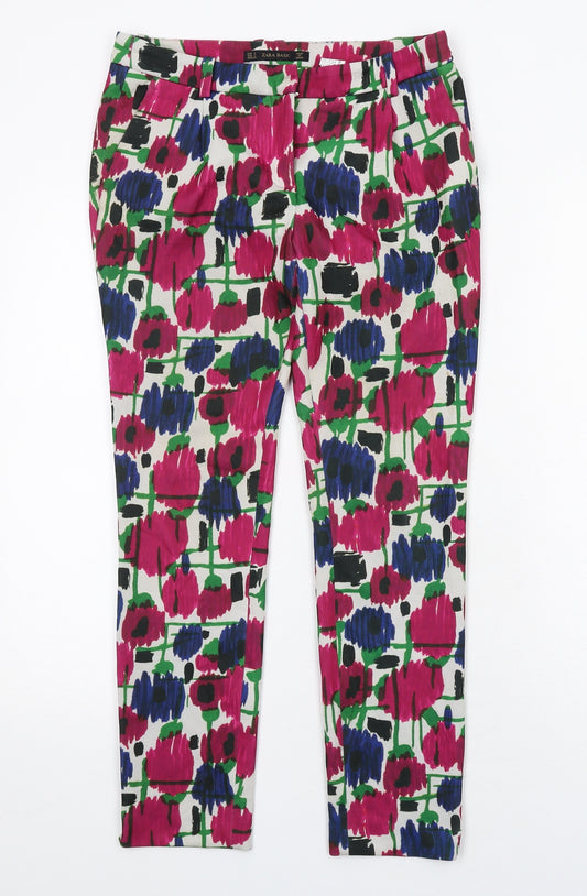 Zara Womens Multicoloured Geometric Polyester Carrot Trousers Size S Regular Zip