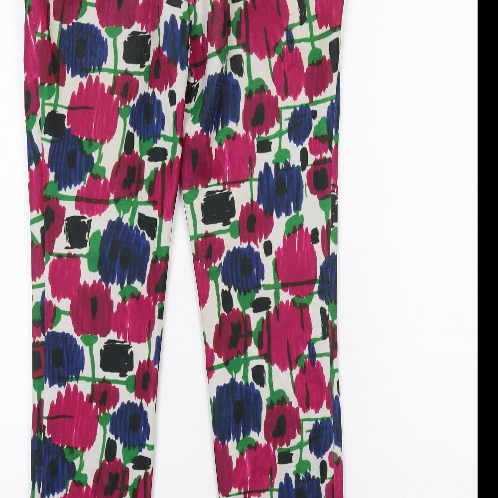 Zara Womens Multicoloured Geometric Polyester Carrot Trousers Size S Regular Zip
