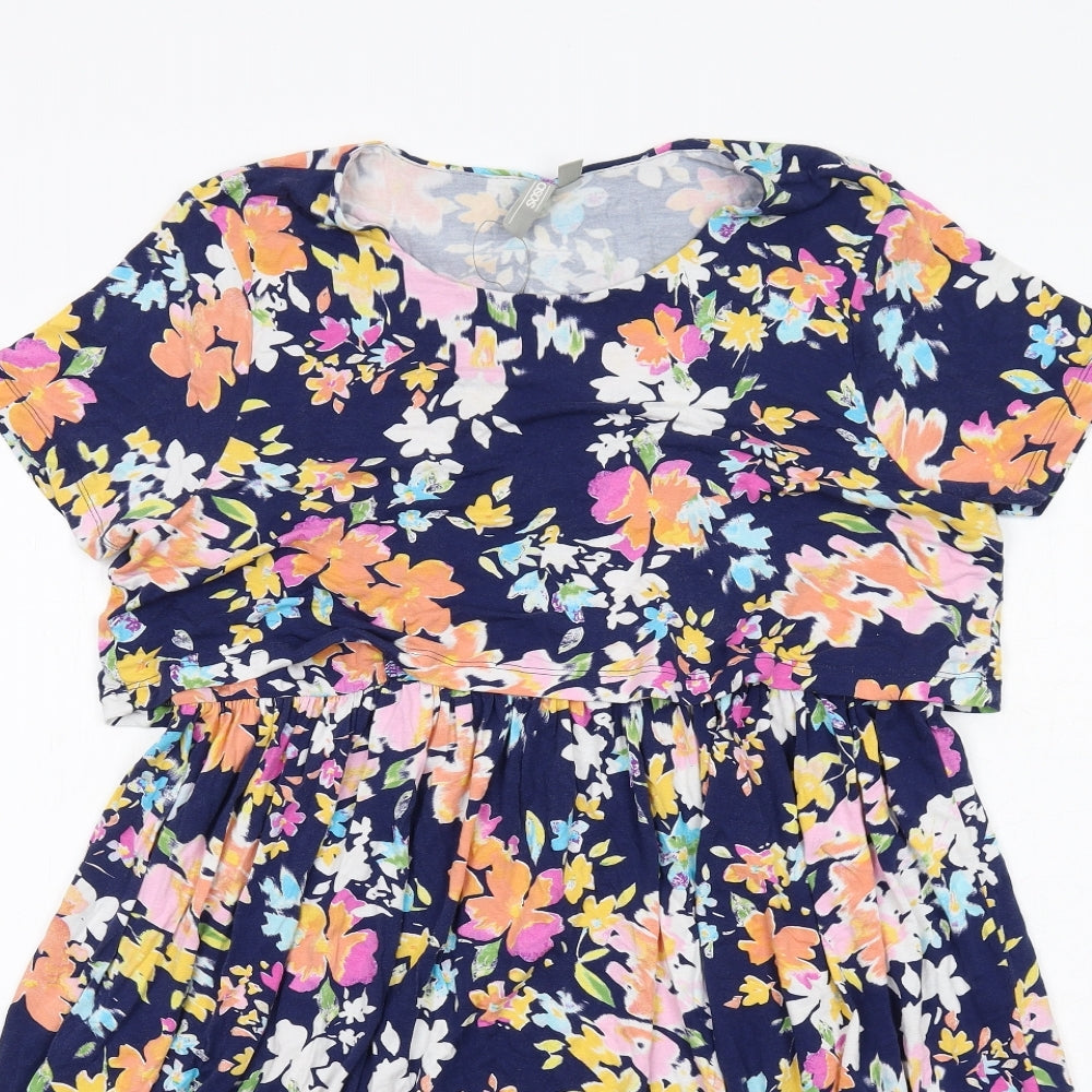 ASOS Womens Blue Floral Viscose T-Shirt Dress Size 12 Round Neck Pullover
