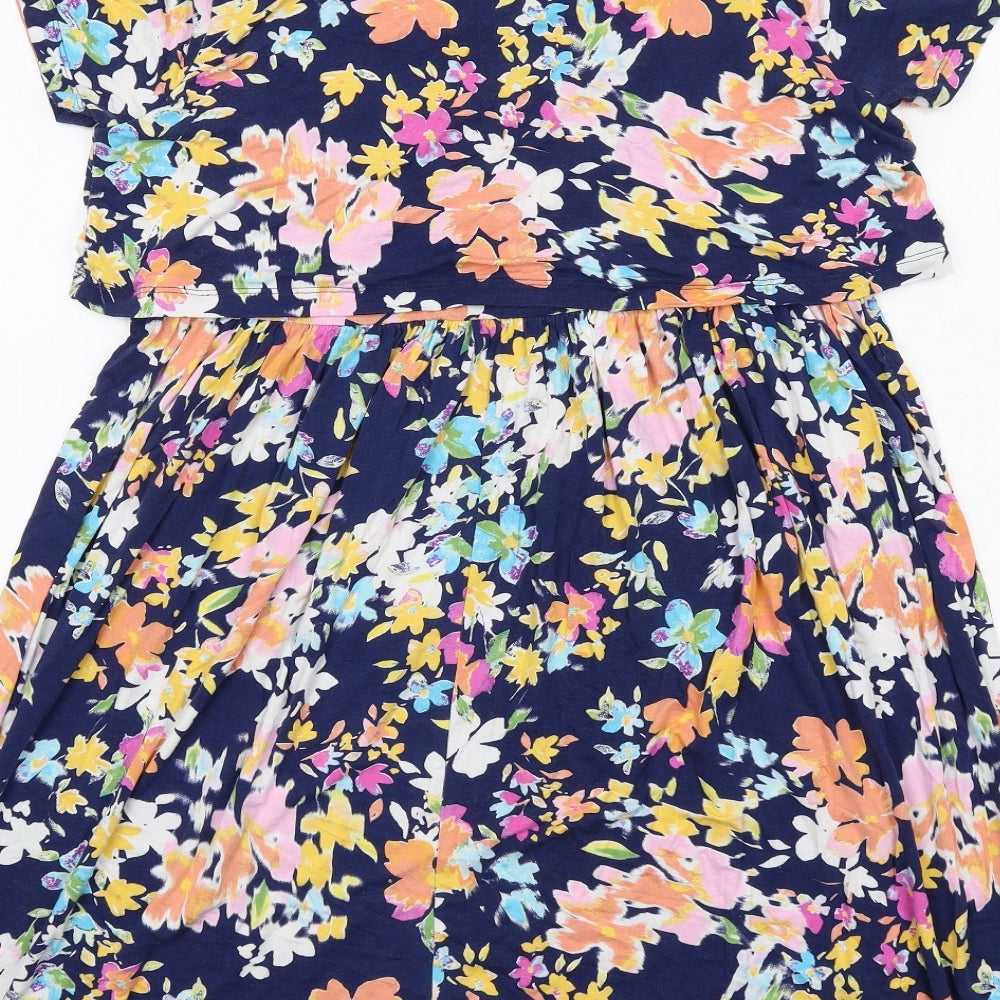 ASOS Womens Blue Floral Viscose T-Shirt Dress Size 12 Round Neck Pullover