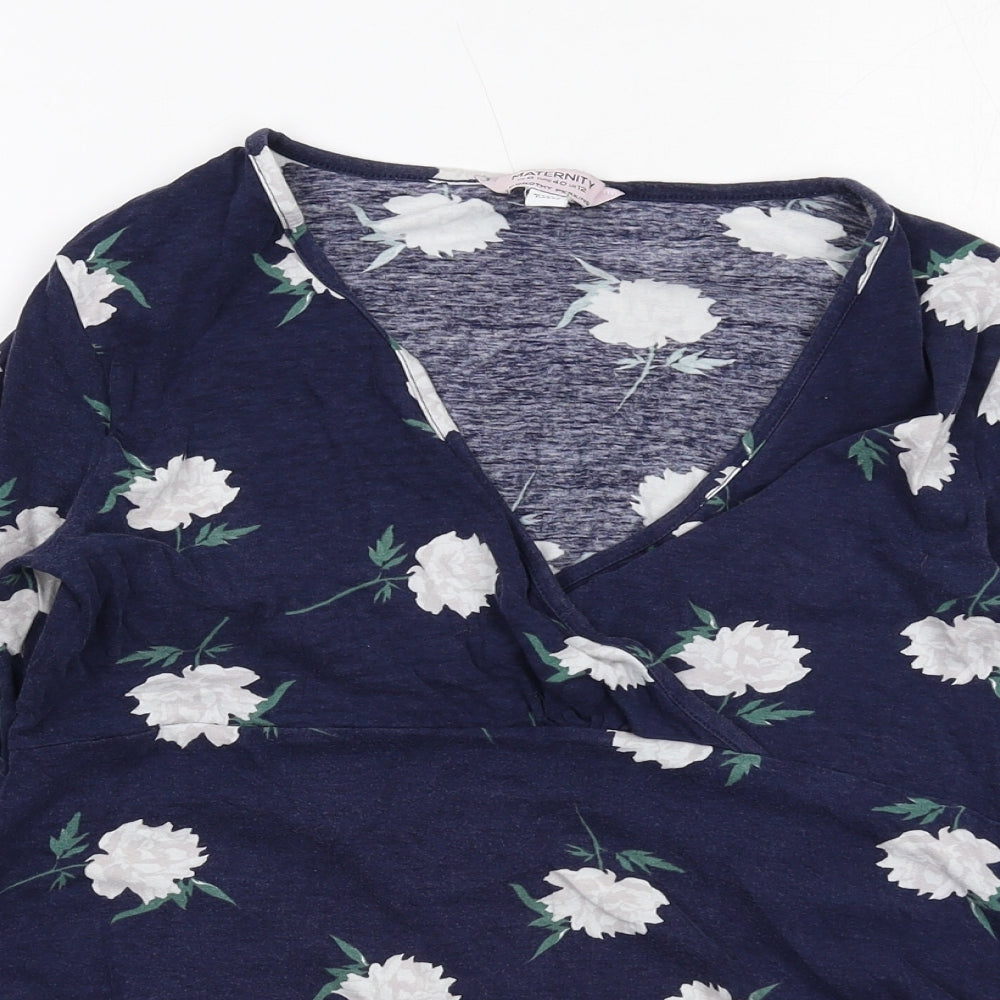 Dorothy Perkins Womens Blue Floral Cotton Basic T-Shirt Size 12 V-Neck
